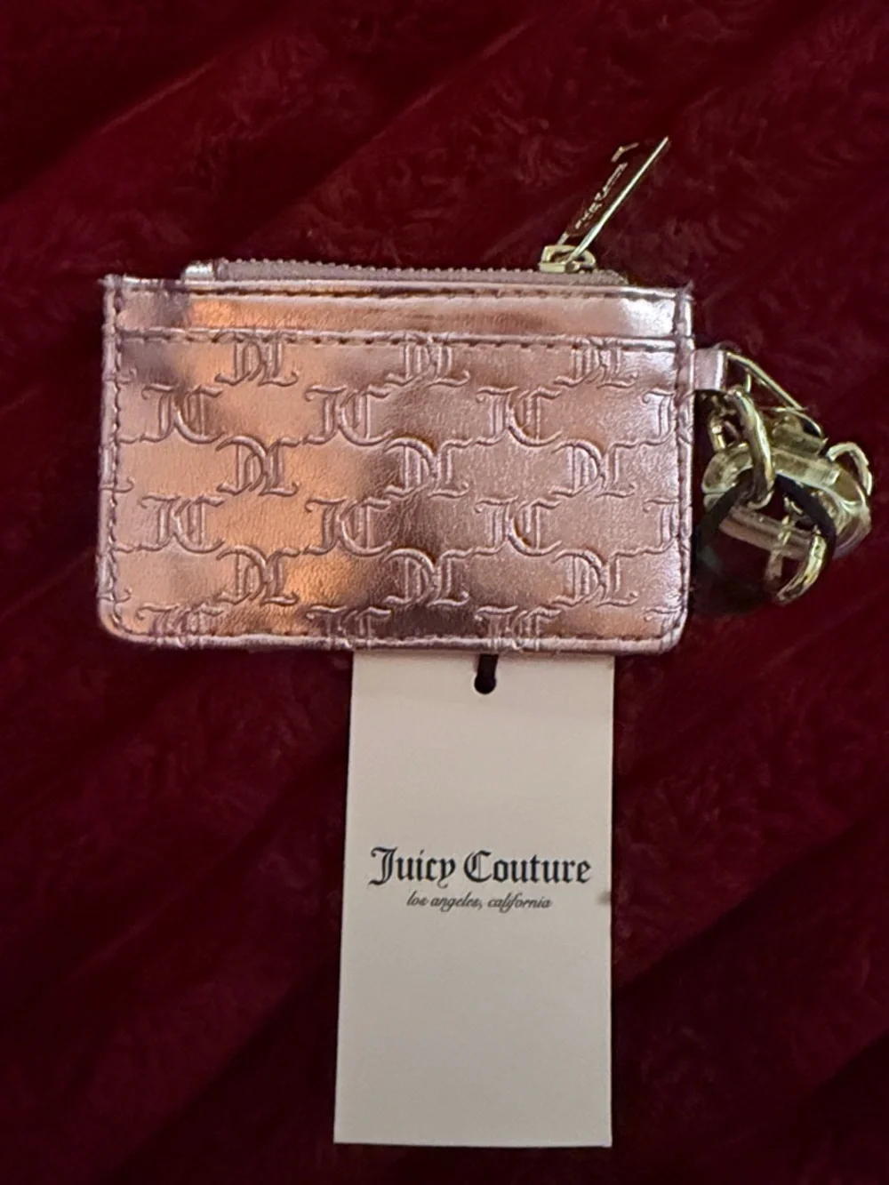 Juicy Couture Rose Metallic Cardholder with Gold Hardware